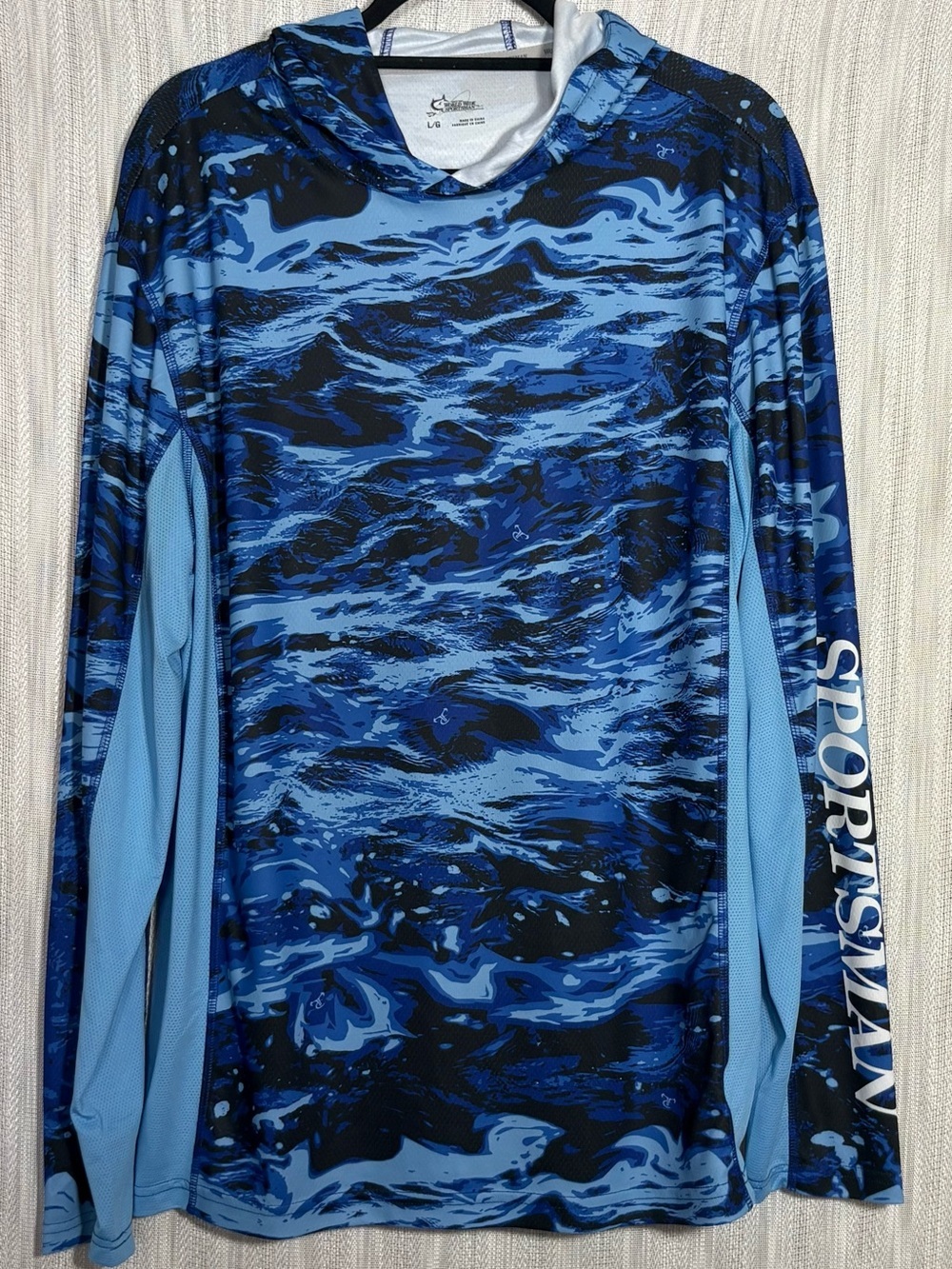 Sportsman Men's Blue Water-Print Long Sleeve